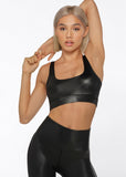 Wet Look Sports Bra Black