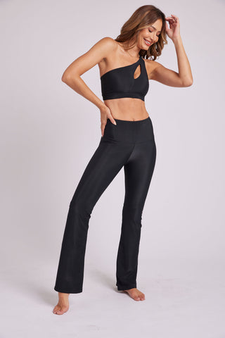 High Rise Rib Studio Flare Leg Pant - Black