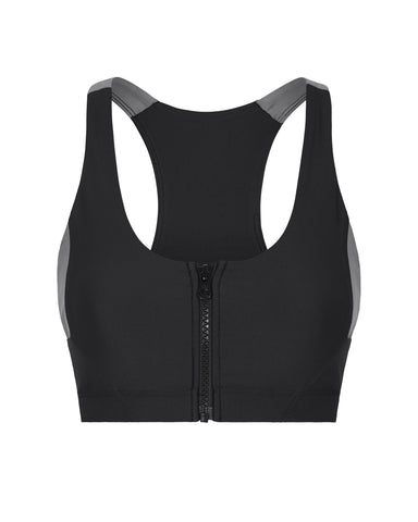 Layla Zippered Sports Bra - Black / Grey