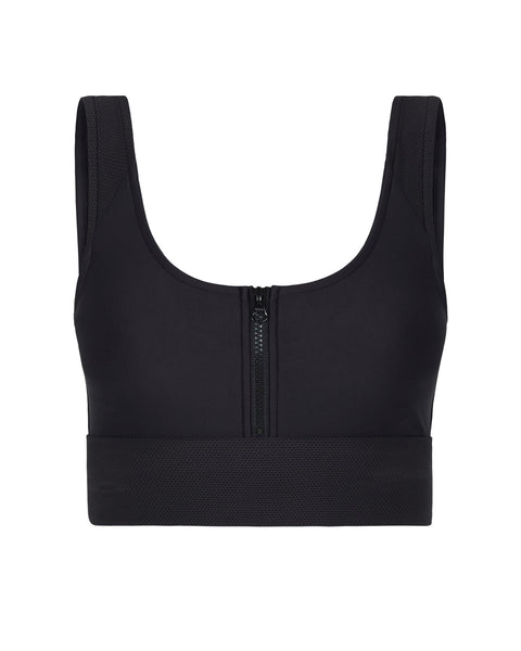 Kara Zipped Sports Bra - Black with Mesh