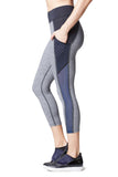 Stardust Crop Legging W/ Pocket - Heather Grey / Cobalt Blue